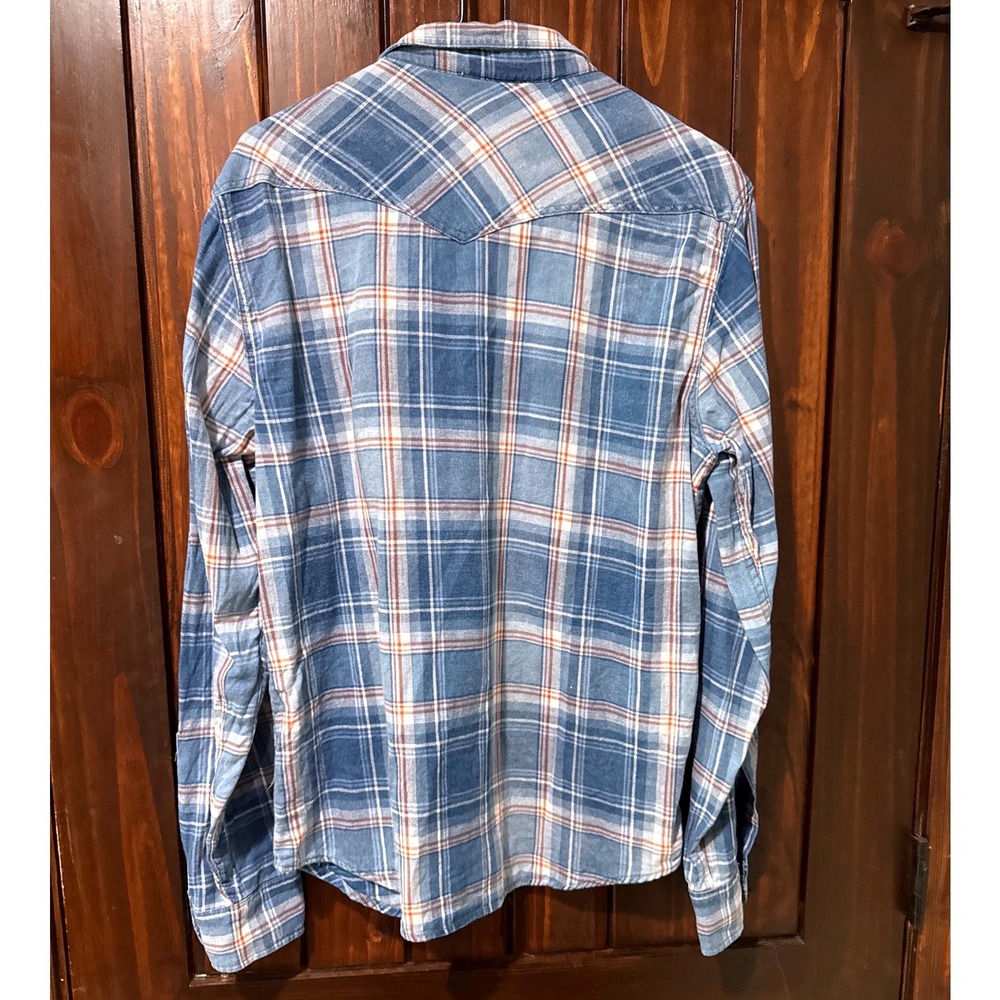 Lucky Brand Women Shirt S Blue Plaid Western Pearl Snap Button Long Sleeve - Picture 6 of 7